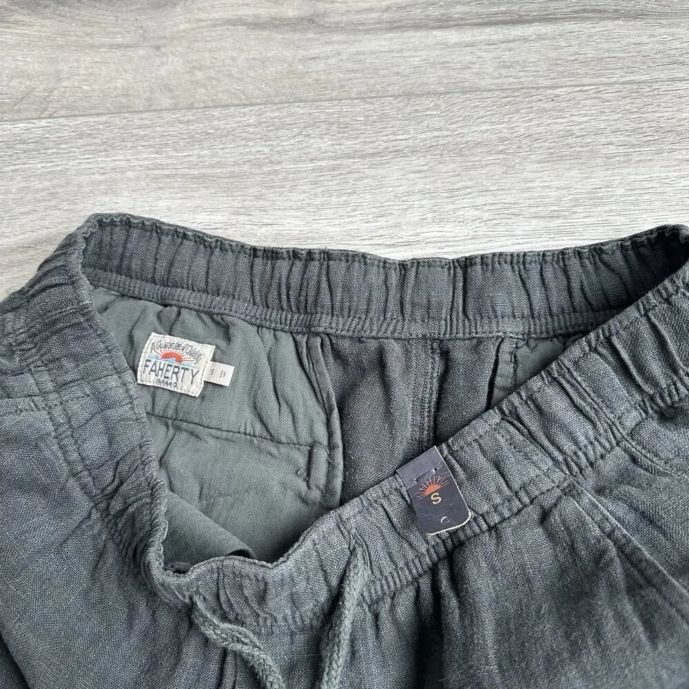 Faherty Men Small 100% Linen Drawstring Pants Gray $168 Lightweight